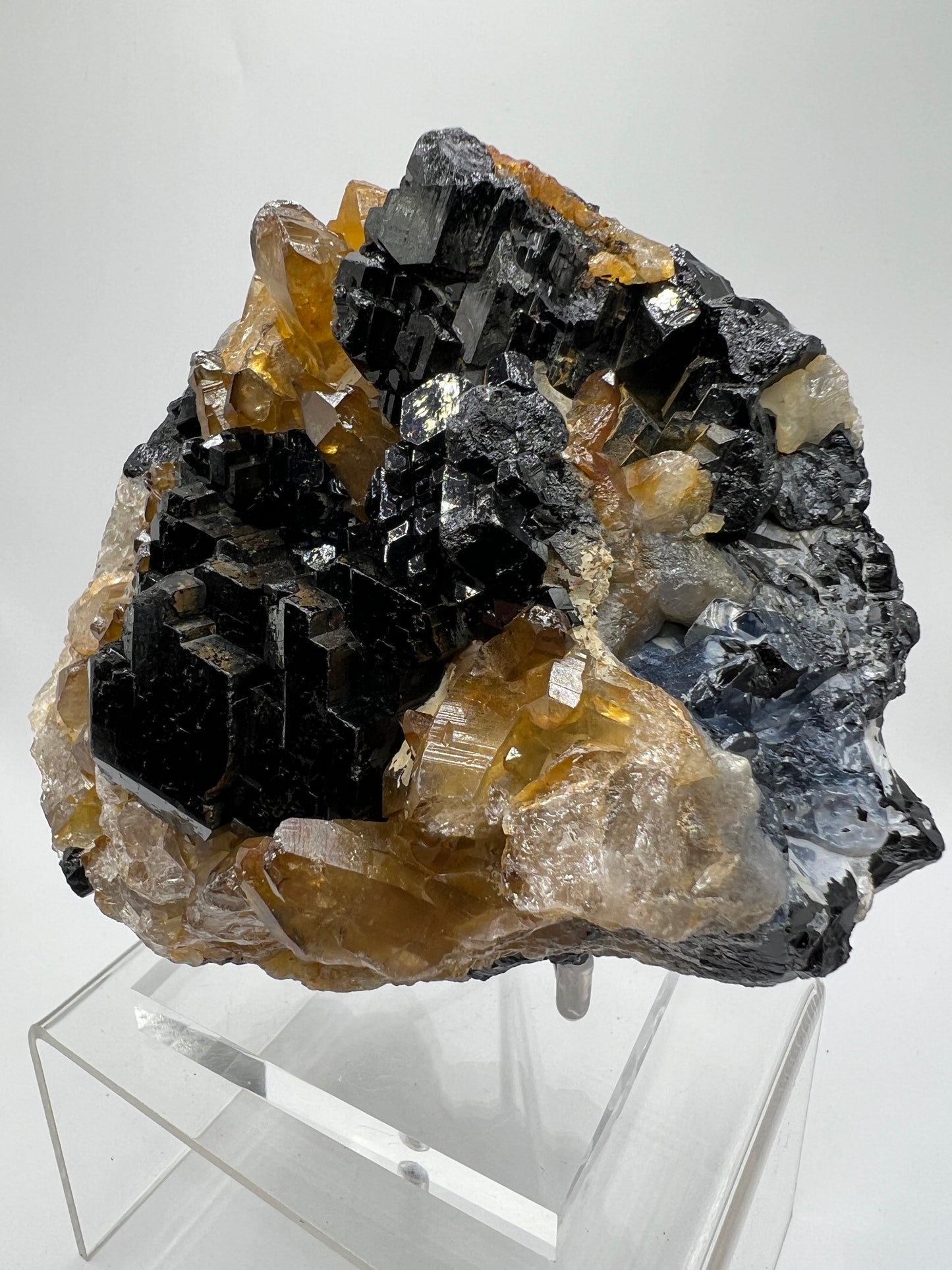 Black Tourmaline And Citrine Cluster. Amazing Formations With Touches Of UV Reactive Hyalite. Rare African Specimen