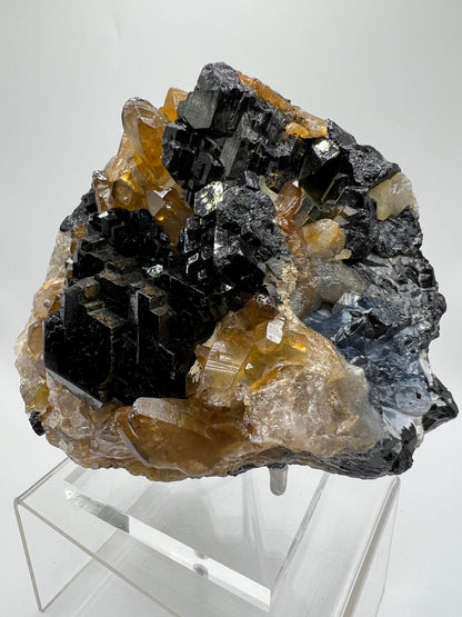 Black Tourmaline And Citrine Cluster. Amazing Formations With Touches Of UV Reactive Hyalite. Rare African Specimen