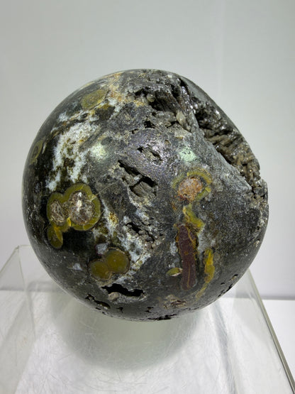 Warring States Agate Sphere. 88mm. Stunning Stalactite Druzy. Very Rare And Unique Display Sphere
