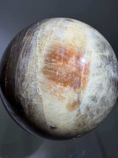 Black Moonstone And Sunstone Crystal Sphere. 64mm. Stunning Bright Flash. Gorgeous Display Sphere