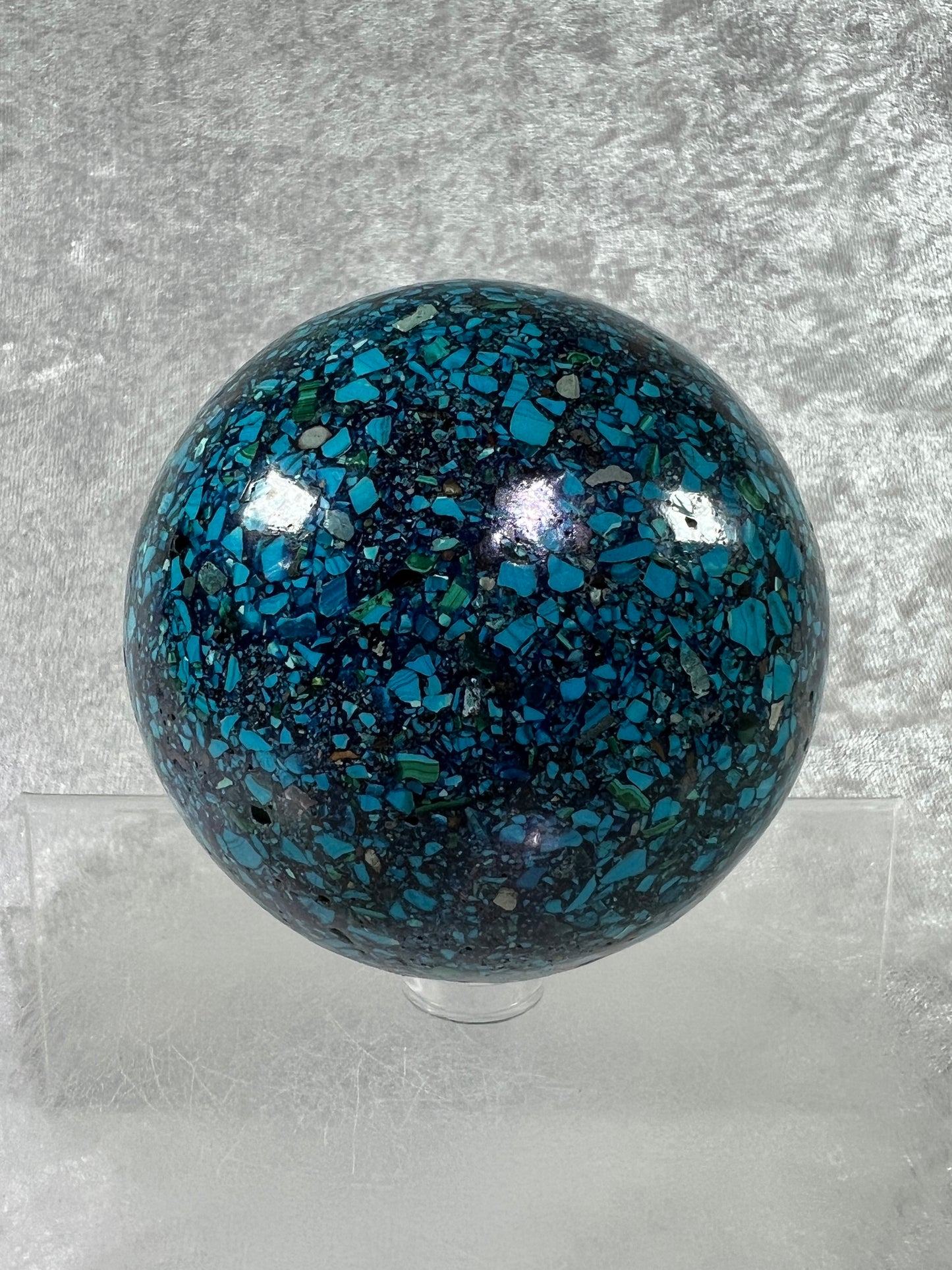 Chrysocolla Conglomerate Crystal Sphere. 74mm. Gorgeous Combination Of Rare Minerals. Stunning Colors!