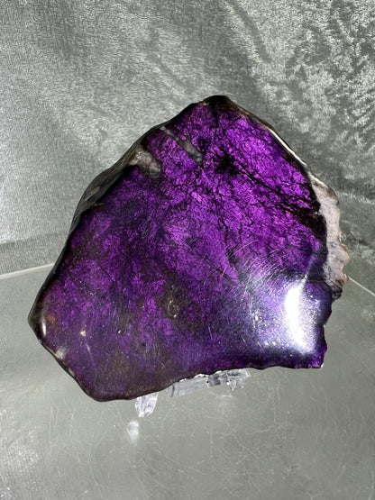 Purpurite Crystal Slab. Stunning Purpurite Freeform With A Resin Coating. Gorgeous Intense Purple Flash!