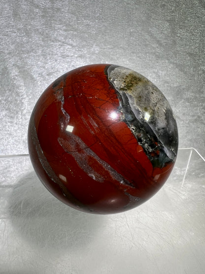 African Bloodstone Sphere From Swaziland. 63mm. Gorgeous Pyrite And Red Jasper Inclusions With Crazy Mosaic Patterns And Colors.