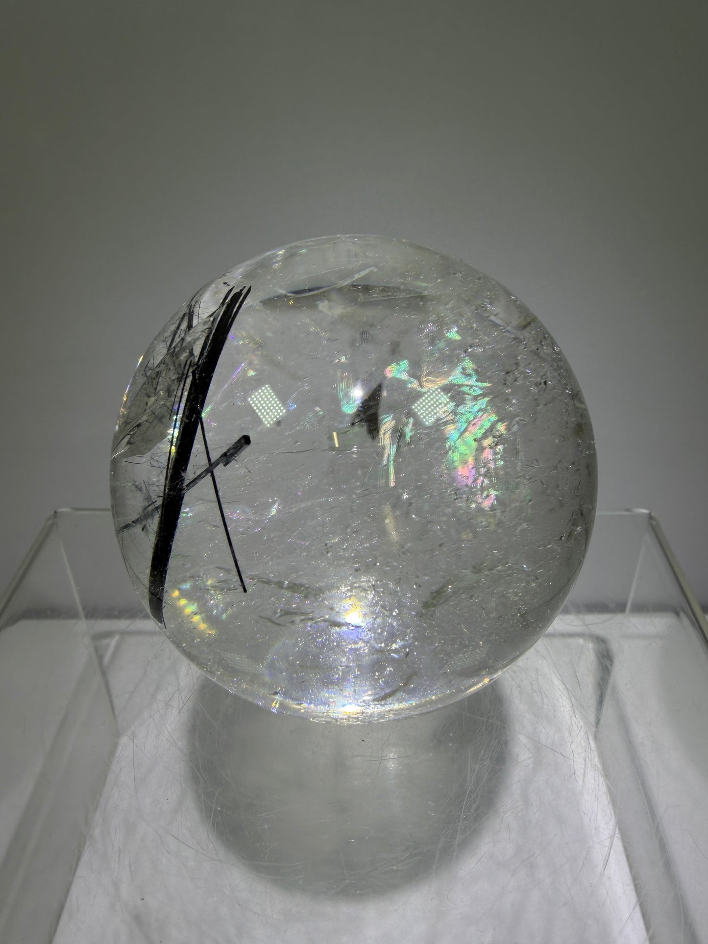 Black Tourmaline Quartz Sphere. 60mm. Massive Rare Rainbows. Gorgeous Black Rutile Sphere. Tourmalinated Quartz Display Crystal