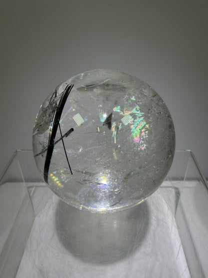 Black Tourmaline Quartz Sphere. 60mm. Massive Rare Rainbows. Gorgeous Black Rutile Sphere. Tourmalinated Quartz Display Crystal