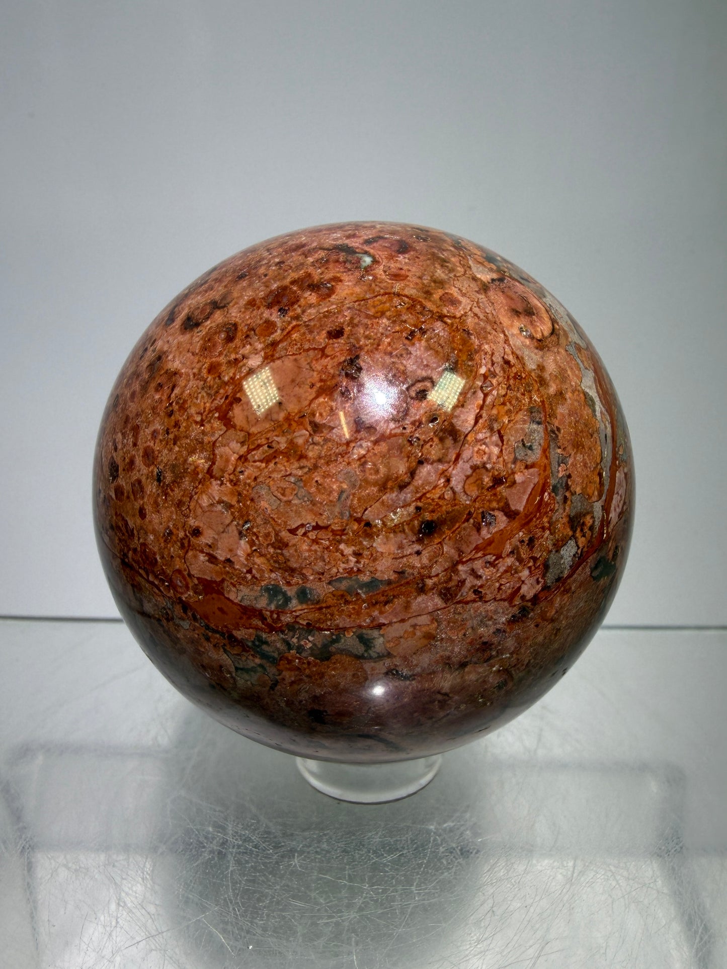 Fire Calcite Crystal Sphere. 53mm. Amazing New Material. Beautiful Display Sphere With A Nice UV Reaction.