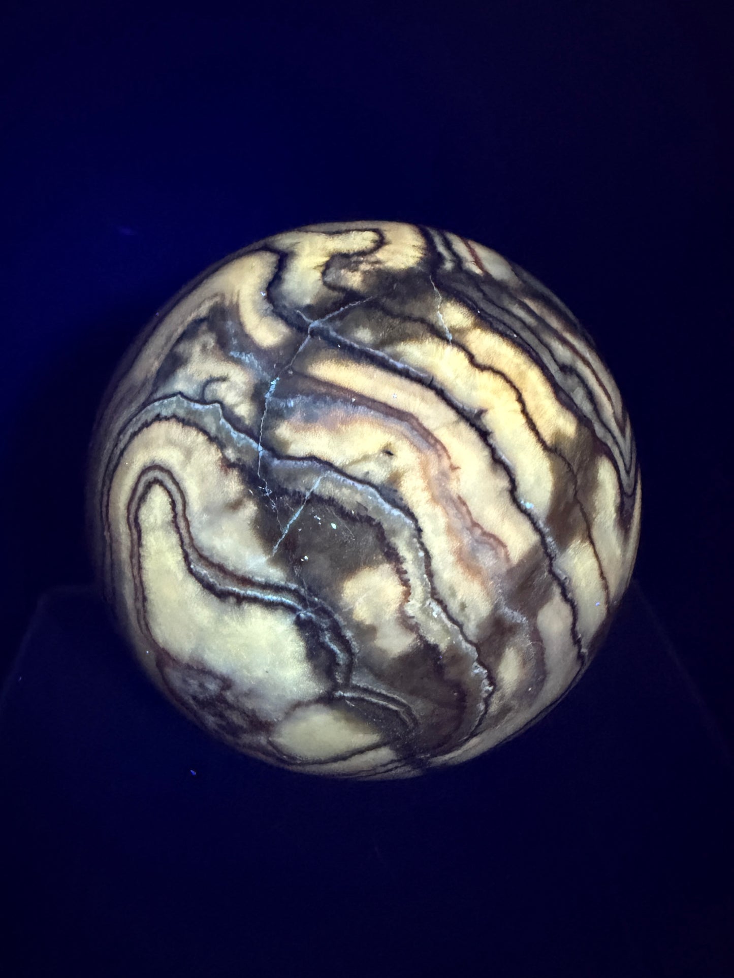 Pork Stone Crystal Sphere. 77mm. Red Banded Calcite Display Sphere. High Quality UV Reactive Crystal