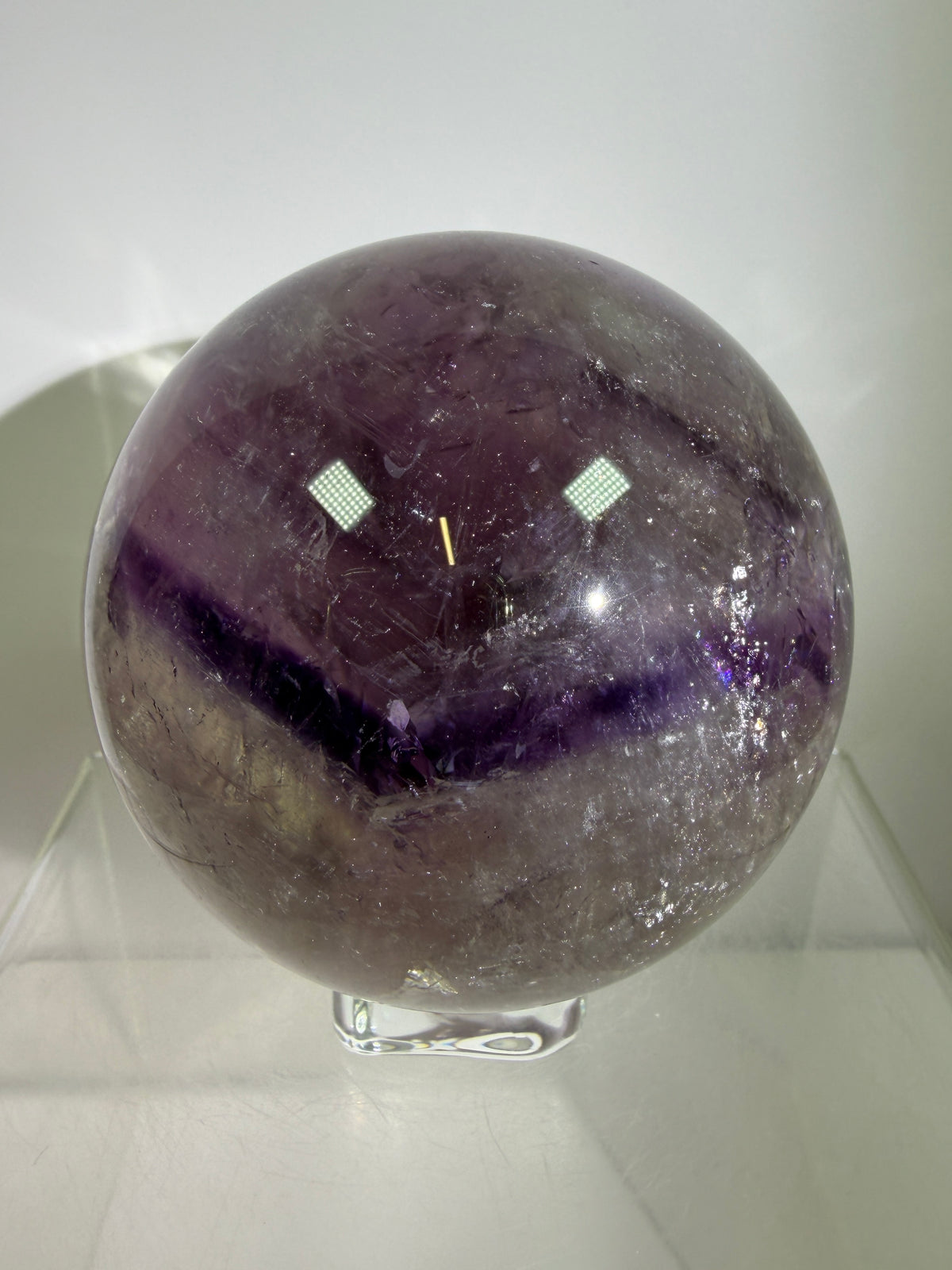 Phantom Amethyst Sphere. 74mm. Gorgeous Amethyst With Nice Rainbows. Amazing Display Sphere.