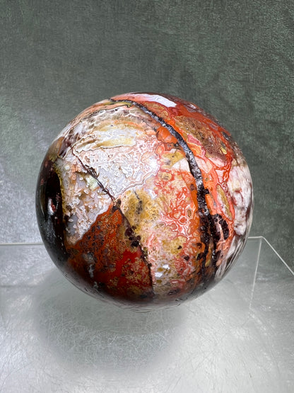 Mexican Crazy Lace Agate Sphere. 73mm. Very Rare Colors And Gorgeous Patterns.