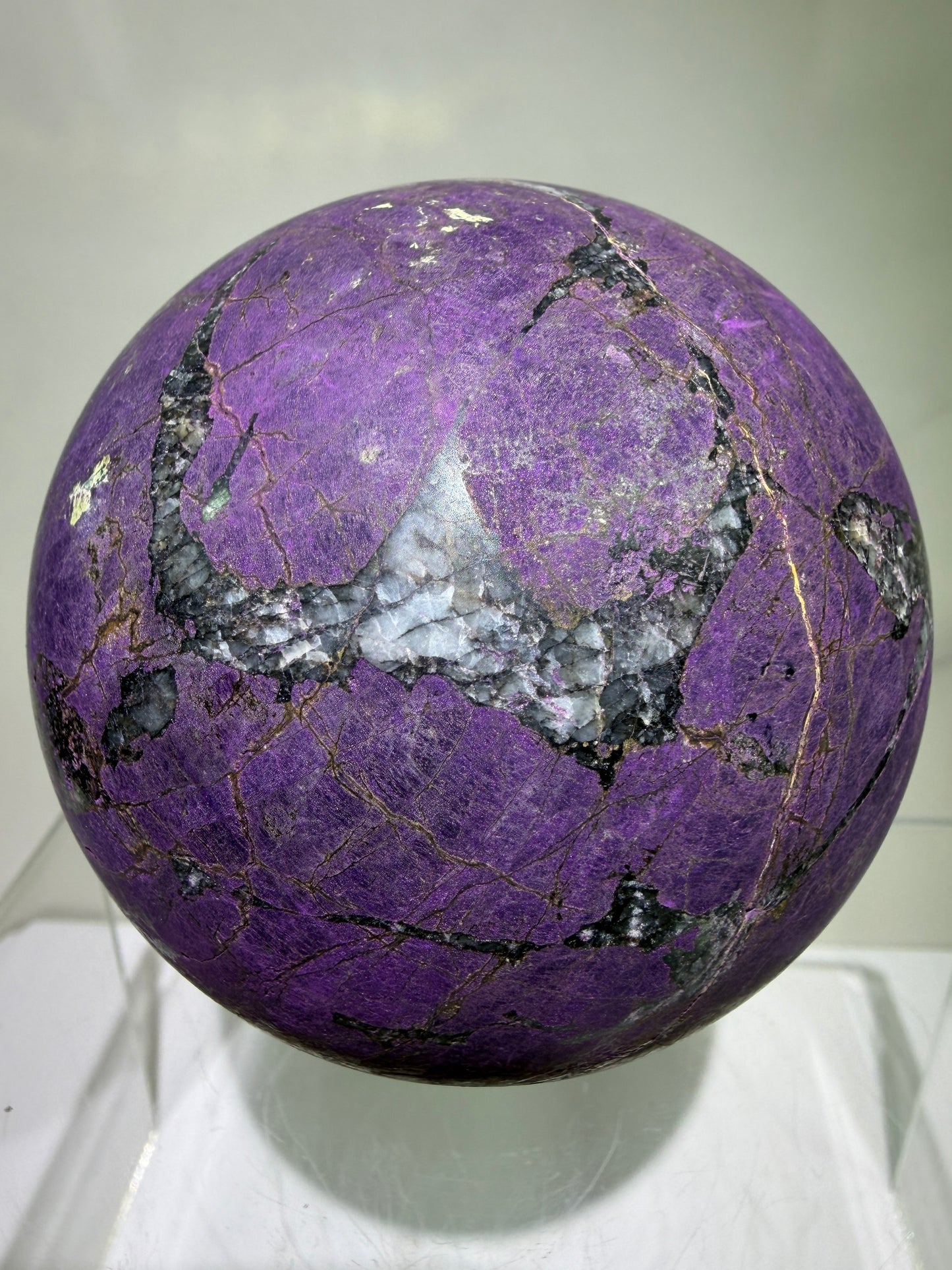 Purpurite Crystal Sphere. 71mm. Large Rare Display Crystal From Namibia. Stunning Purple Flash!