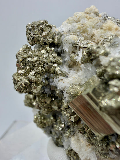 Pyrite And Needle Quartz Display Specimen. Gorgeous Pyrite Cube Cluster From Peru.