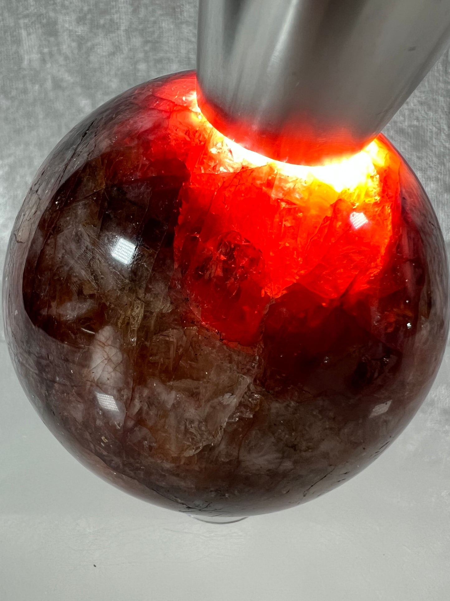 Fire Quartz Sphere. 63mm. Gorgeous Flash And Crystallization. High Quality Hematoid Crystal From Madagascar.