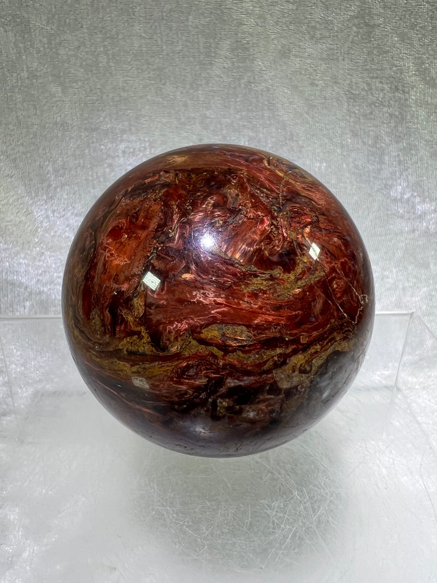 Pietersite Crystal Sphere. 66mm. Gorgeous Rare Red Pietersite Crystal. High Quality Display Sphere With Amazing Flash.