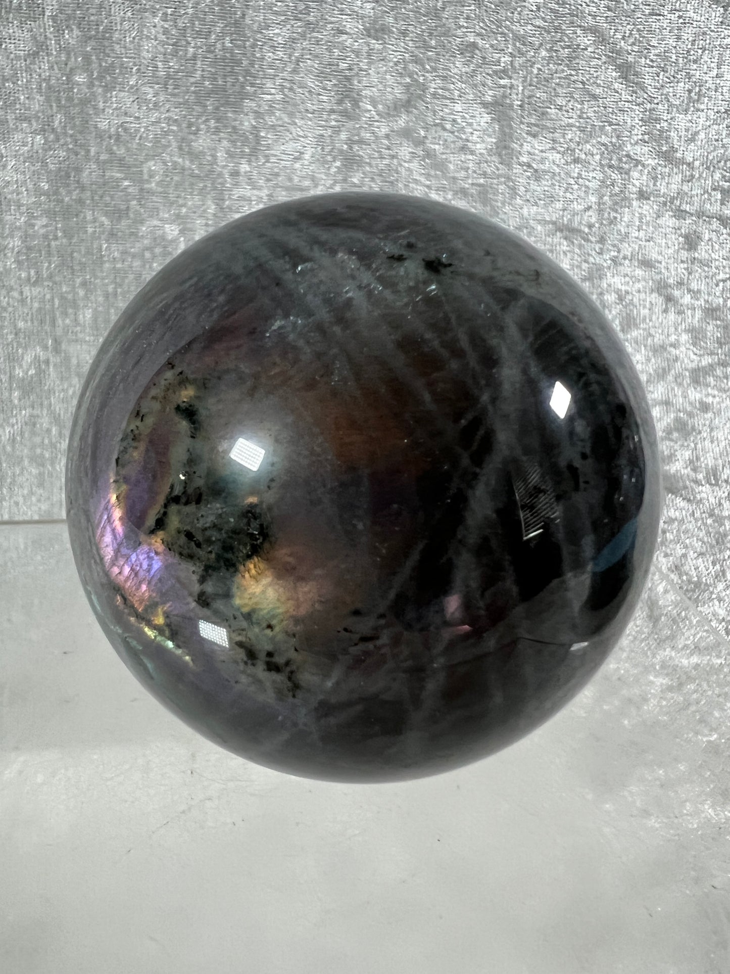 Labradorite Crystal Sphere. 64mm. Very Rare Pink And Purple Rainbow Flash. Gorgeous Display Sphere.