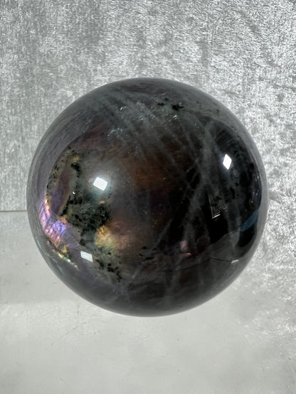 Labradorite Crystal Sphere. 64mm. Very Rare Pink And Purple Rainbow Flash. Gorgeous Display Sphere.