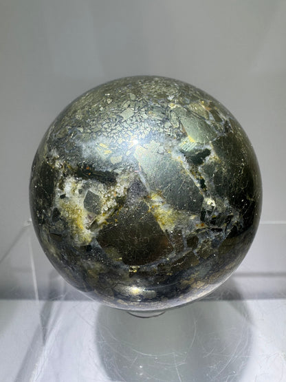 Pyrite And Agate Sphere. 57mm. Gorgeous Display Sphere. Amazing Flash And Colors.