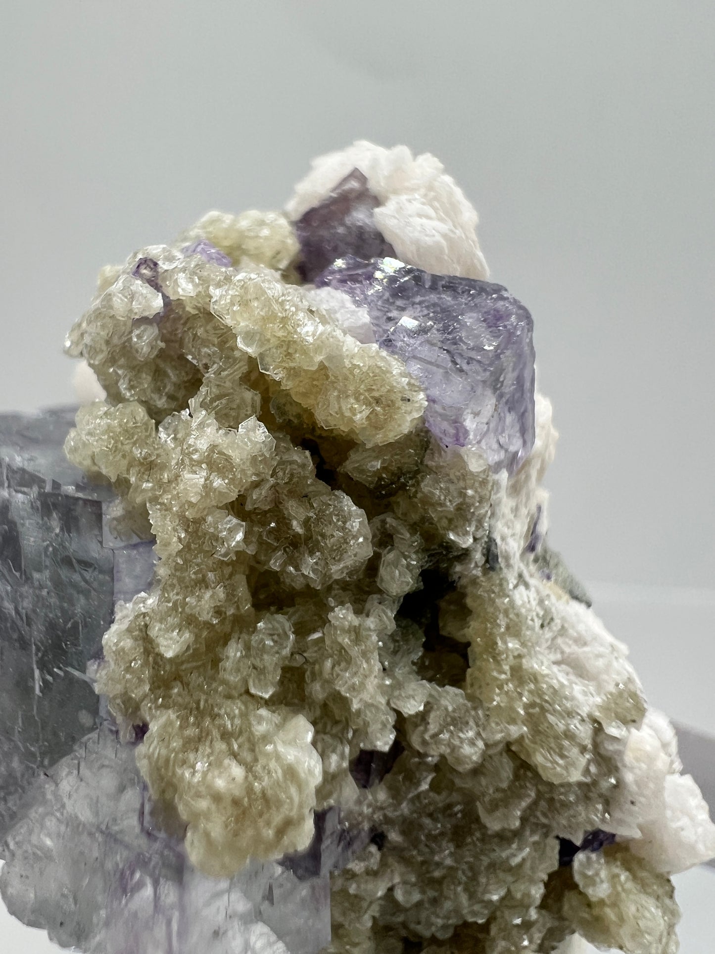 Fluorite, Calcite, And Druzy Quartz Specimen. World Famous Yaogangxian Fluorite Cubes. Beautiful Mixed Mineral Specimen.