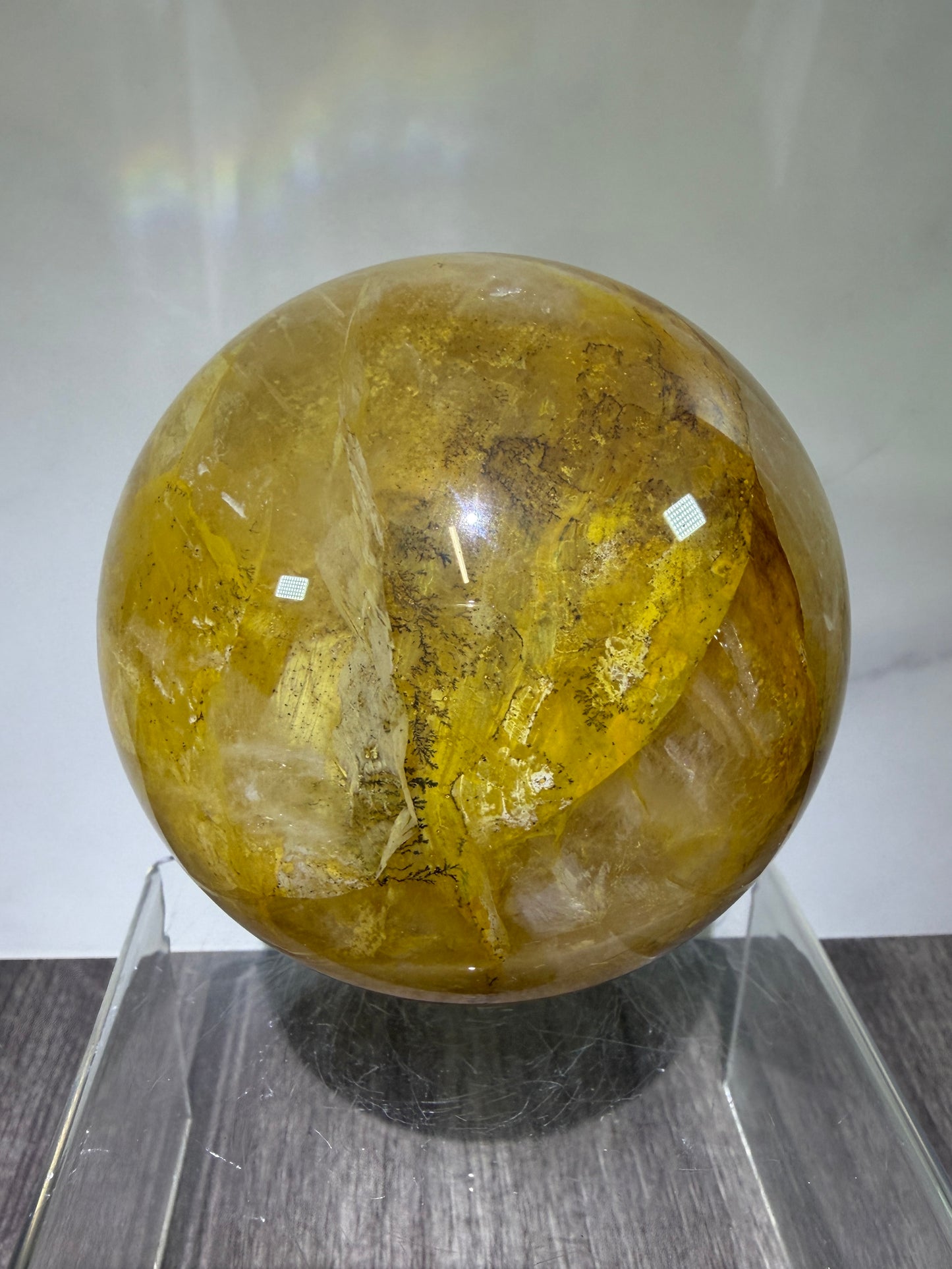 Dendritic Golden Healer Sphere. Large Display Sphere. 85mm. High Quality With Amazing Dendritic Inclusions.