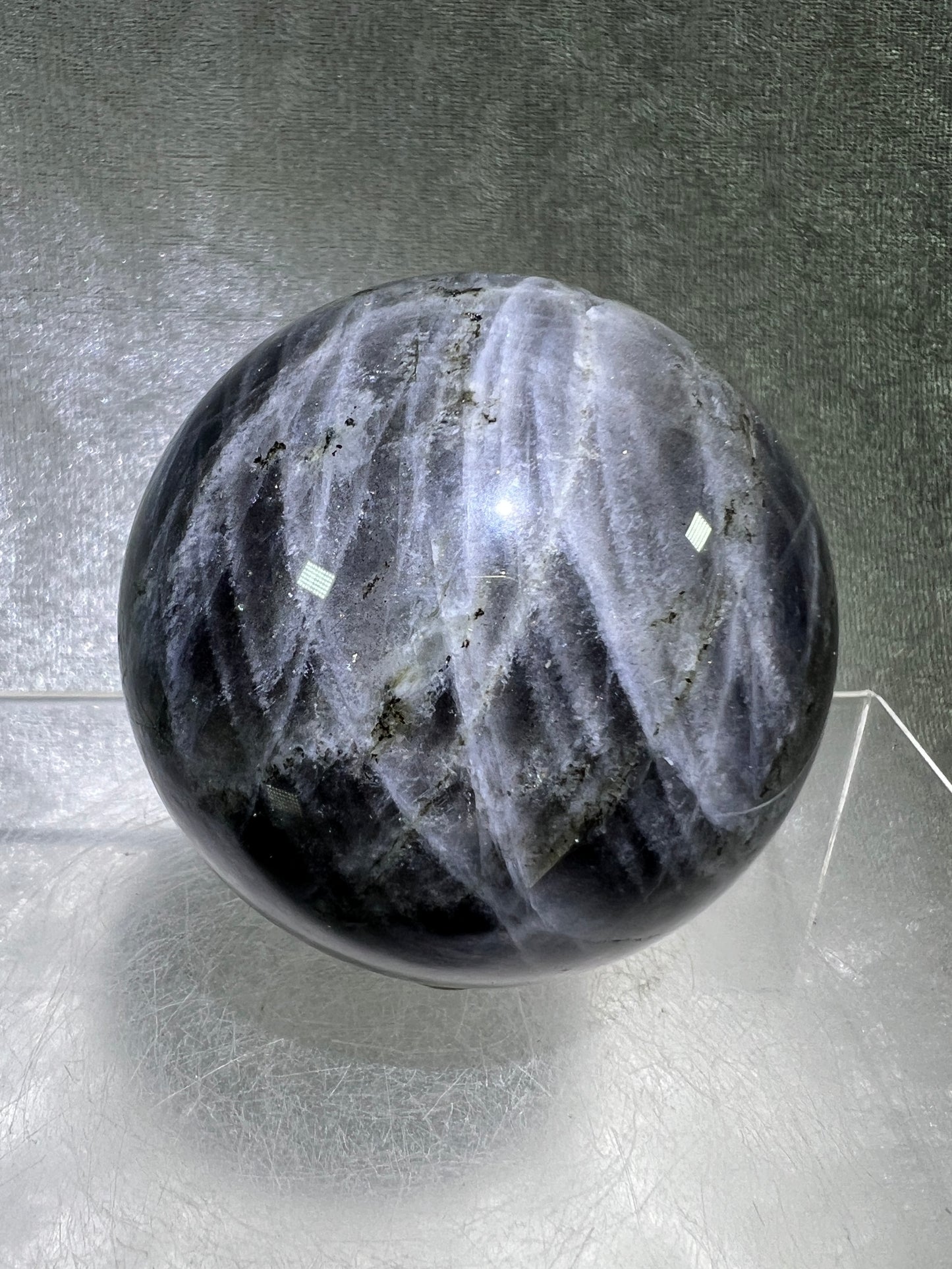 Labradorite Crystal Sphere. 64mm. Very Rare Pink And Purple Rainbow Flash. Gorgeous Display Sphere.