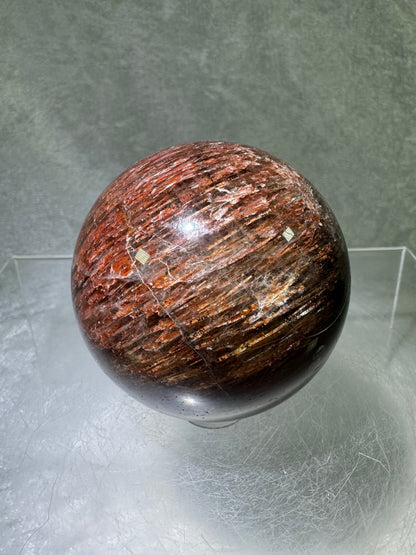 Tourmalinated Quartz Sphere. 54mm. Gorgeous Red Tourmaline Inclusions. Unique And Rare Display Sphere.