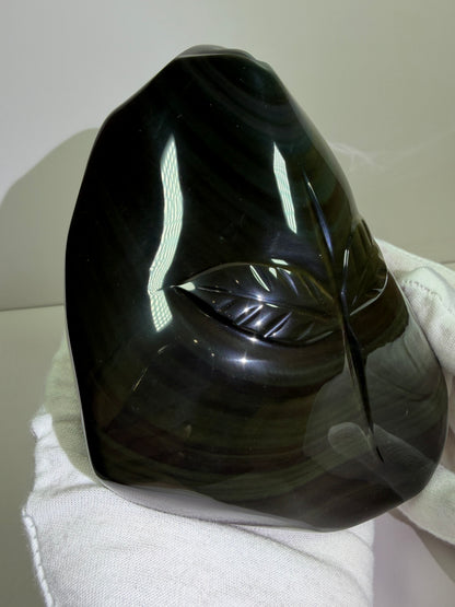 Rainbow Obsidian Freeform. High Quality Carved Flower. Gorgeous One Of A Kind Display Crystal