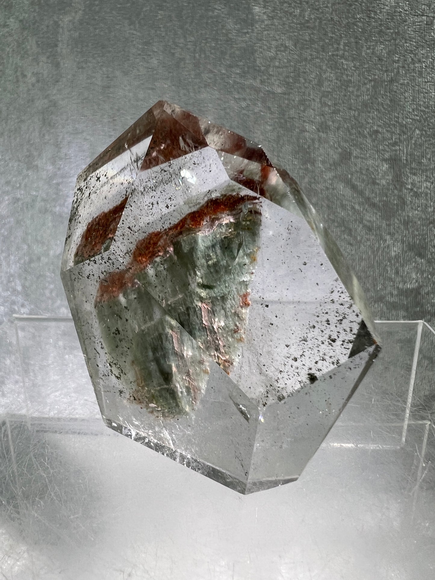 Garden Quartz Polished Freeform. Stunning Green And Orange Landscape Quartz. Incredible Standing Lodolite Freeform.