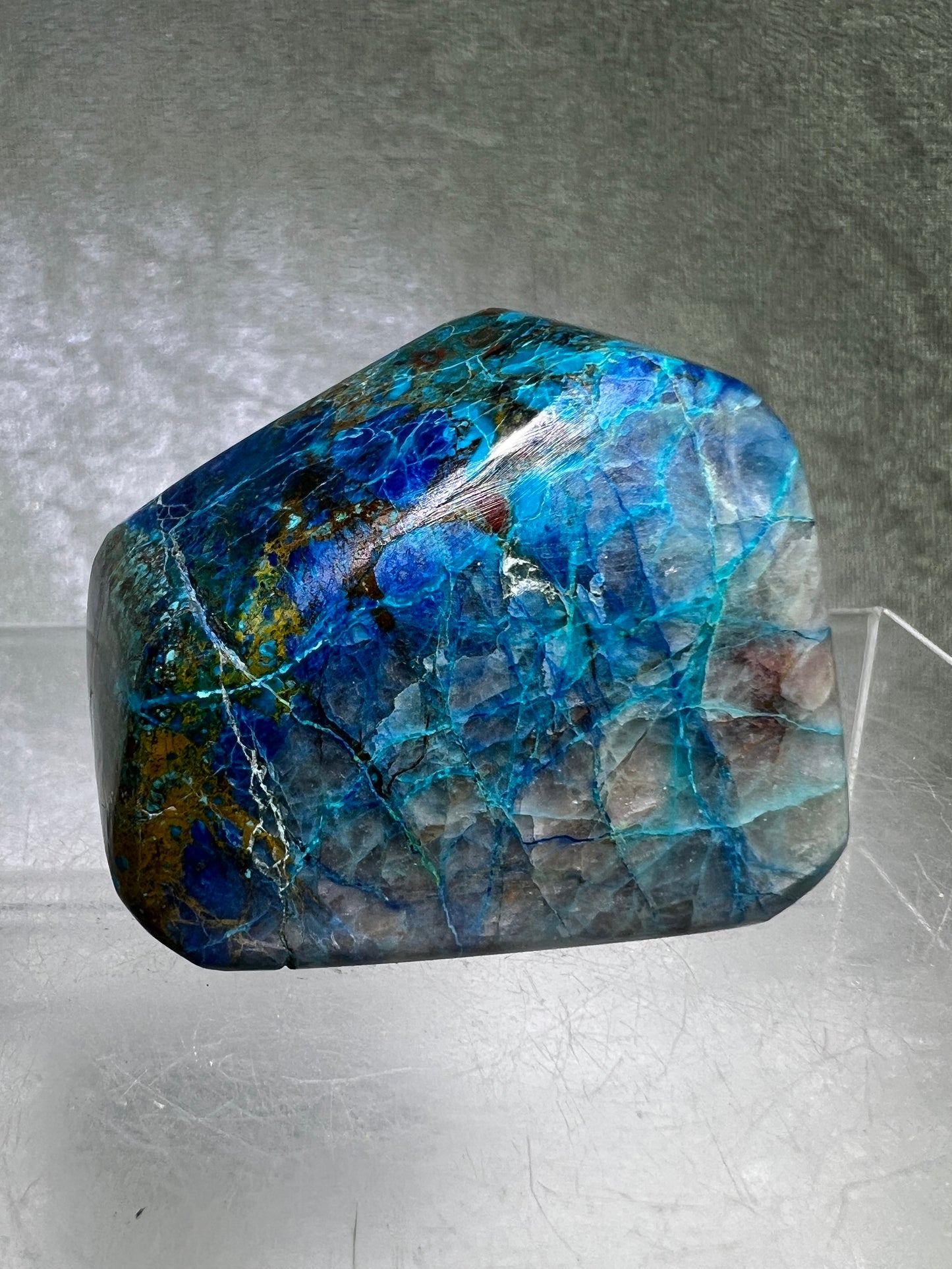 Shattuckite Polished Freeform. Gorgeous Blue Mineral From Namibia. Very Unique And Special Display Crystal.