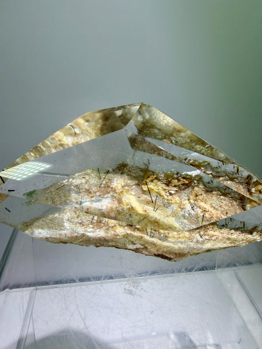 Garden Quartz Polished Freeform. Gorgeous Tourmaline And Scenic Quartz From Brazil. Very High Quality Lodolite Freeform.