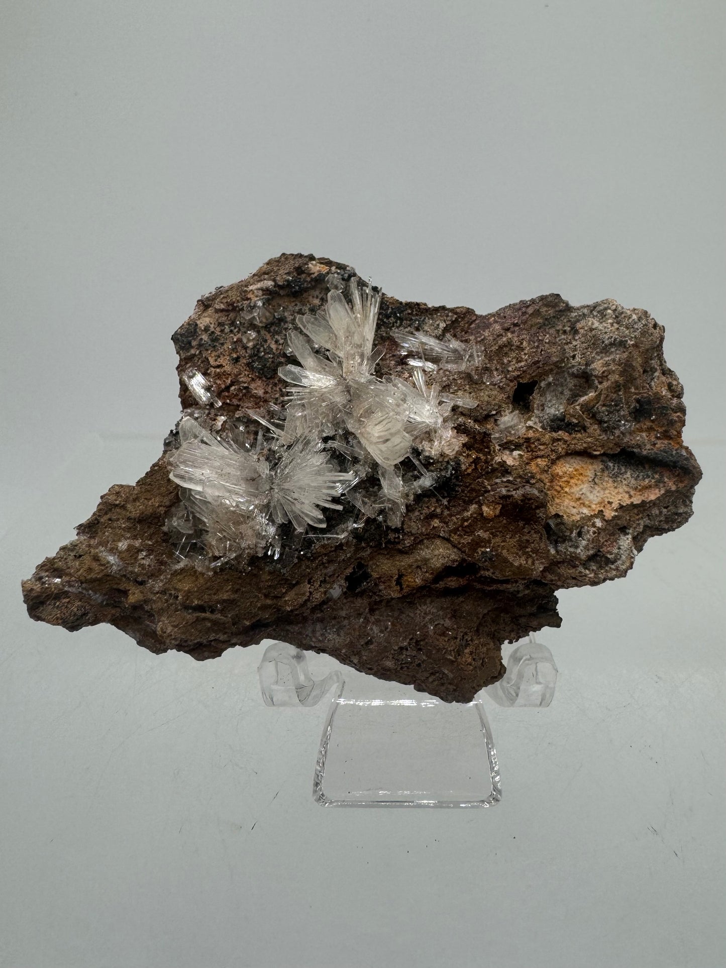 Hemimorphite And Hematite Mineral Specimen. Stunning Clear Crystal Flowers. Gorgeous Contrast In Color.