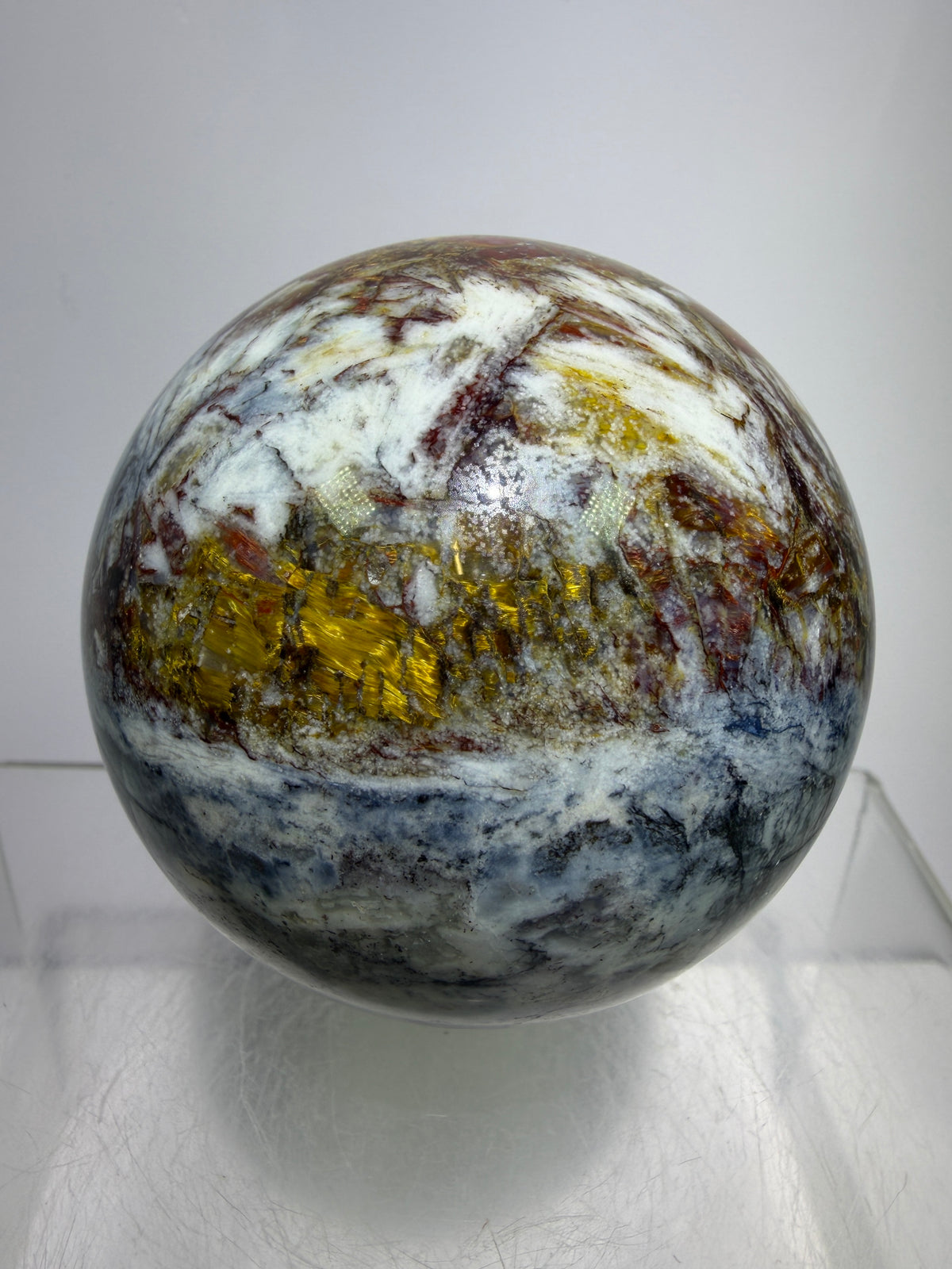 Pietersite Crystal Sphere. 66mm. Stunning Red And Blue Pietersite Crystal. High Quality Rare Display Sphere.