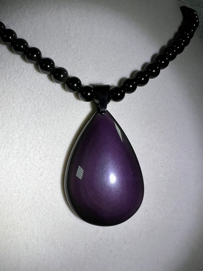 Rainbow Obsidian Pendant. Gorgeous Teardrop Cabochon. Custom Made Beaded Necklace. High Quality Jewelry