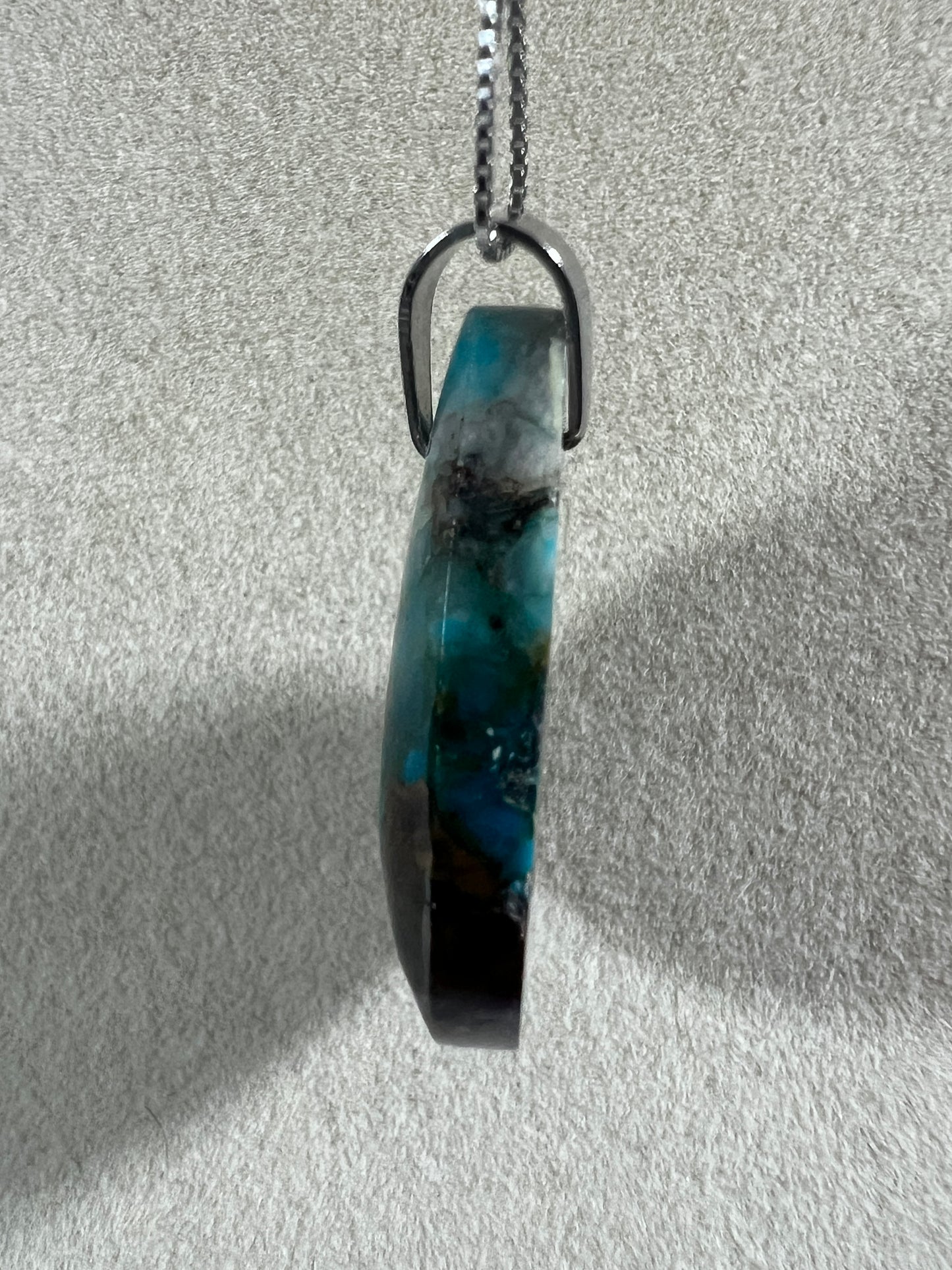 Chrysocolla Teardrop Pendant. Rare Water And Wine Chrysocolla From Peru. Stunning Color Combination. Includes S925 Silver Necklace.