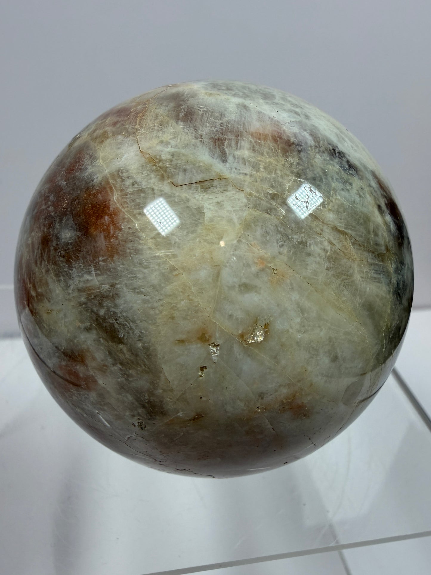 Black Moonstone And Sunstone Crystal Sphere. 64mm. Stunning Bright Flash. Gorgeous Display Sphere