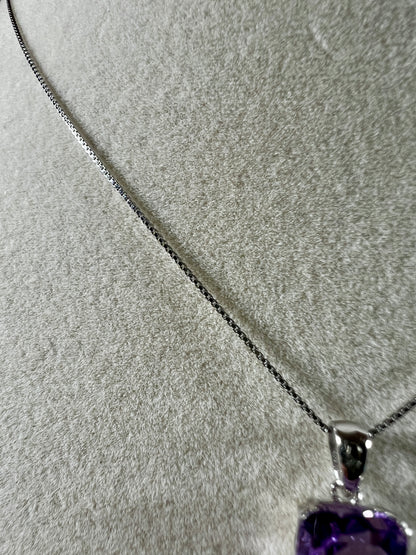 Amethyst Crystal Pendant. S925 Silver Setting And Necklace. Gorgeous Purple Gemstone.