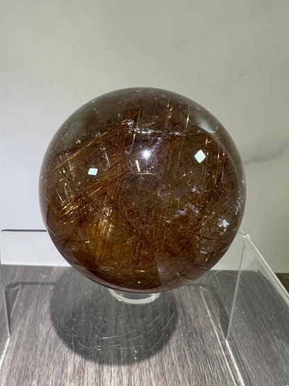 Copper Rutile Quartz Sphere. 53mm. Amazing Copper Rutilated Quartz. Stunning Rare Display Sphere