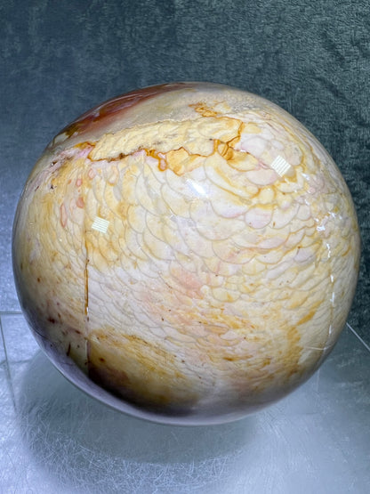 Polychrome Jasper Sphere. 87mm. Very Rare Dragonscale Patterns. Gorgeous Desert Jasper From Madagascar.