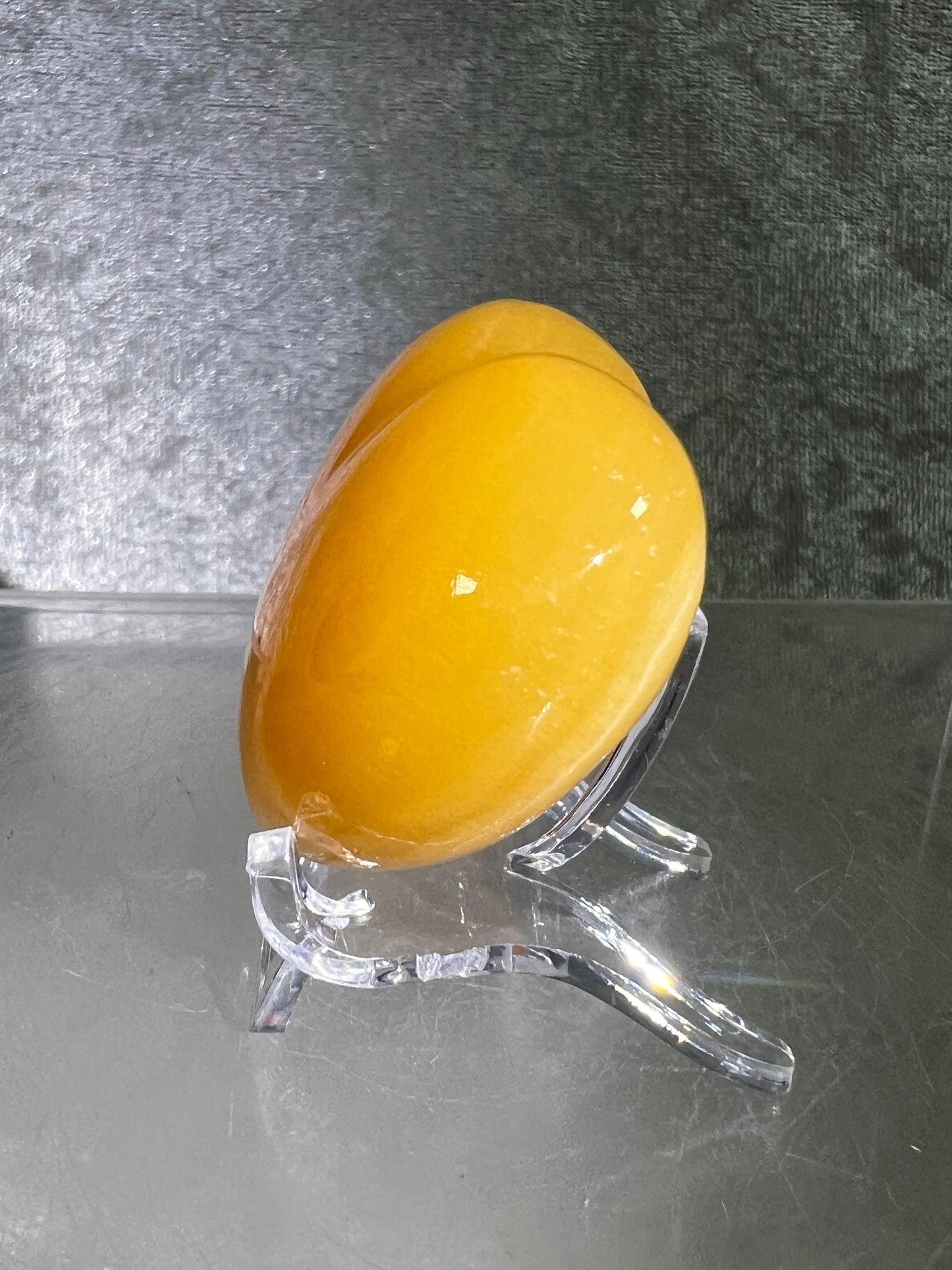 Orange Calcite Heart Carving. Very Pretty Calcite Carving From Mexico. Stand Included