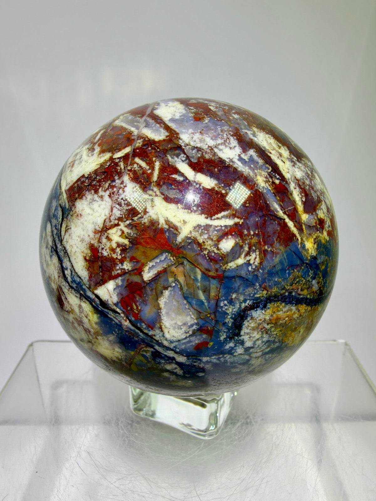 Pietersite Crystal Sphere. 72mm. Stunning Red And Blue Pietersite Crystal. High Quality Rare Display Sphere.