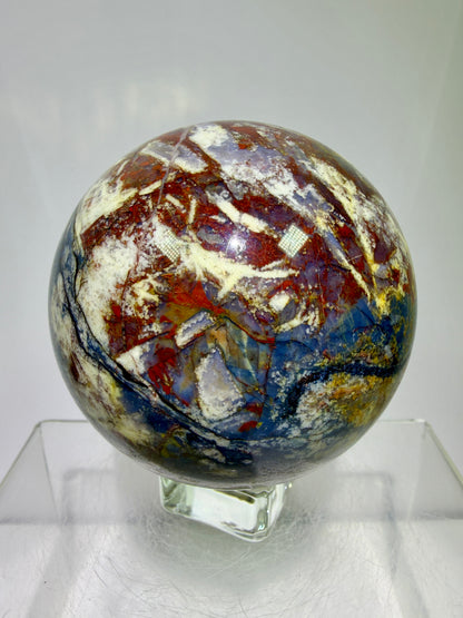 Pietersite Crystal Sphere. 72mm. Stunning Red And Blue Pietersite Crystal. High Quality Rare Display Sphere.