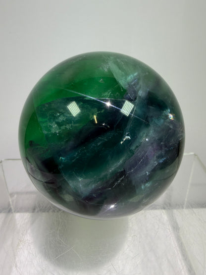 Green-Blue Fluorite Sphere. 63mm. Beautiful Display Sphere With Big Rainbows. Stunning Color Combinations