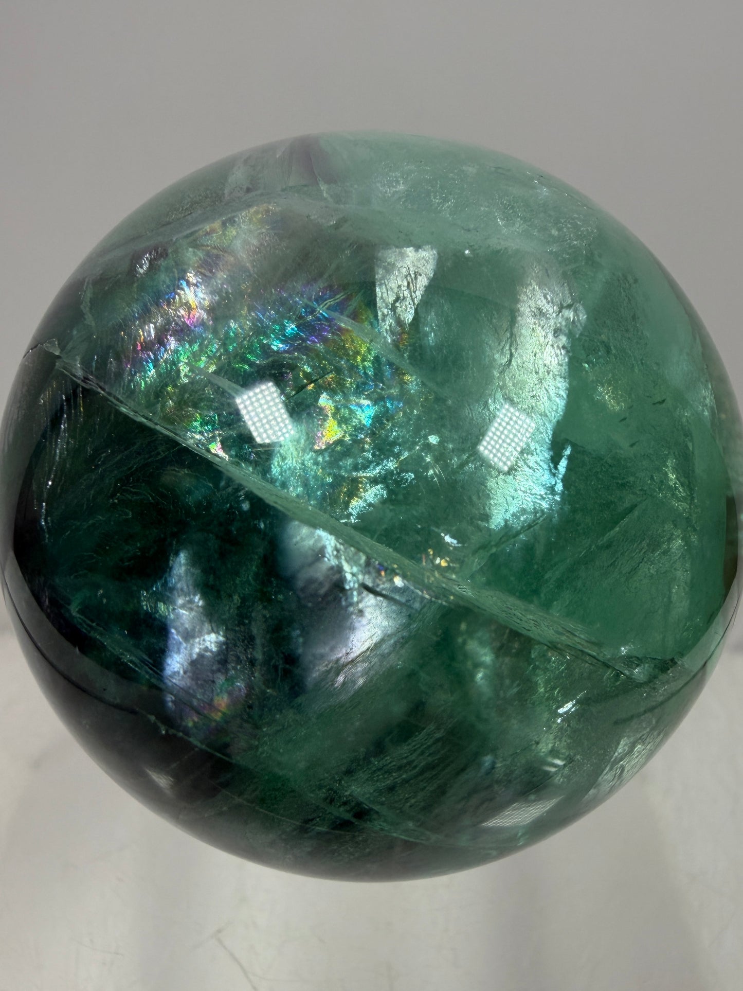 Green And Purple Fluorite Sphere. High Quality Display Sphere With Stunning Rainbows.