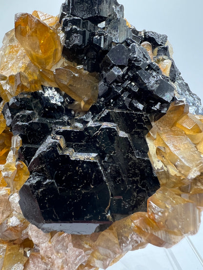 Black Tourmaline And Citrine Cluster. Amazing Formations With Touches Of UV Reactive Hyalite. Rare African Specimen