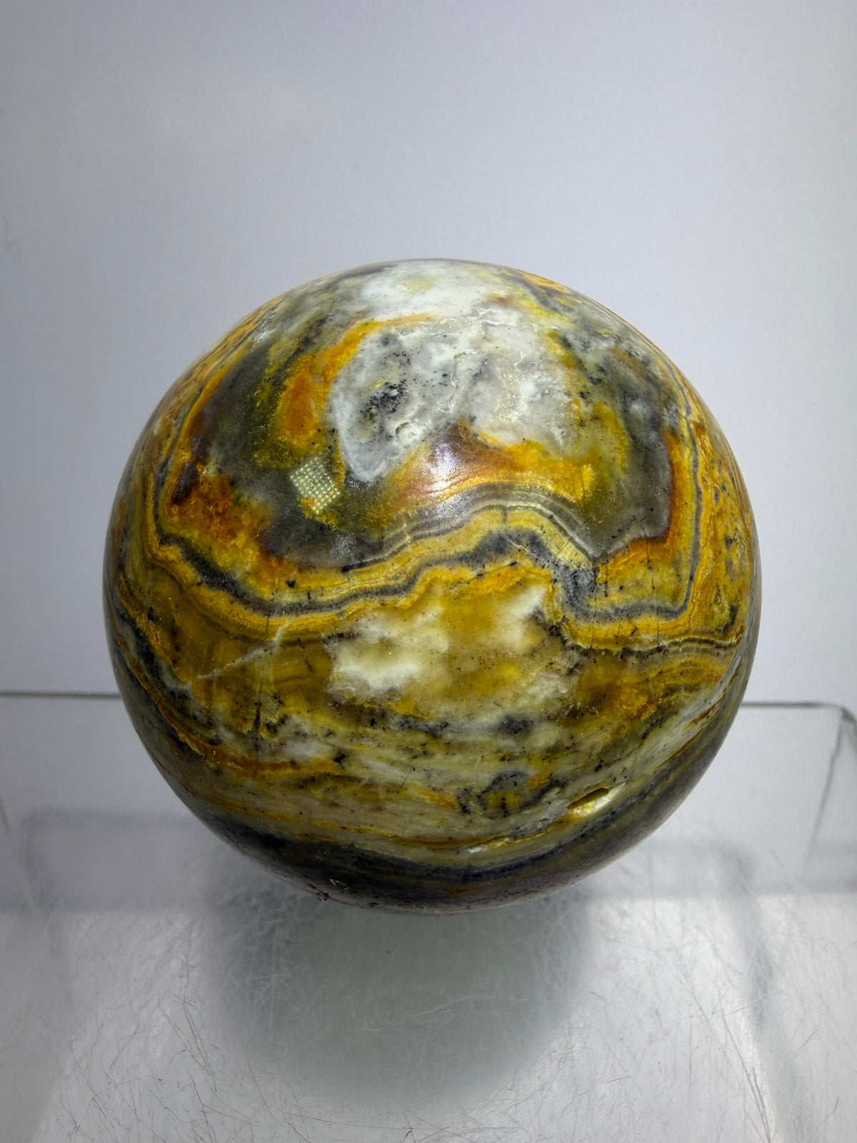 Banded Agate Sphere From Brazil. 57mm. Rare Colors And Patterns On This High Quality Display Sphere