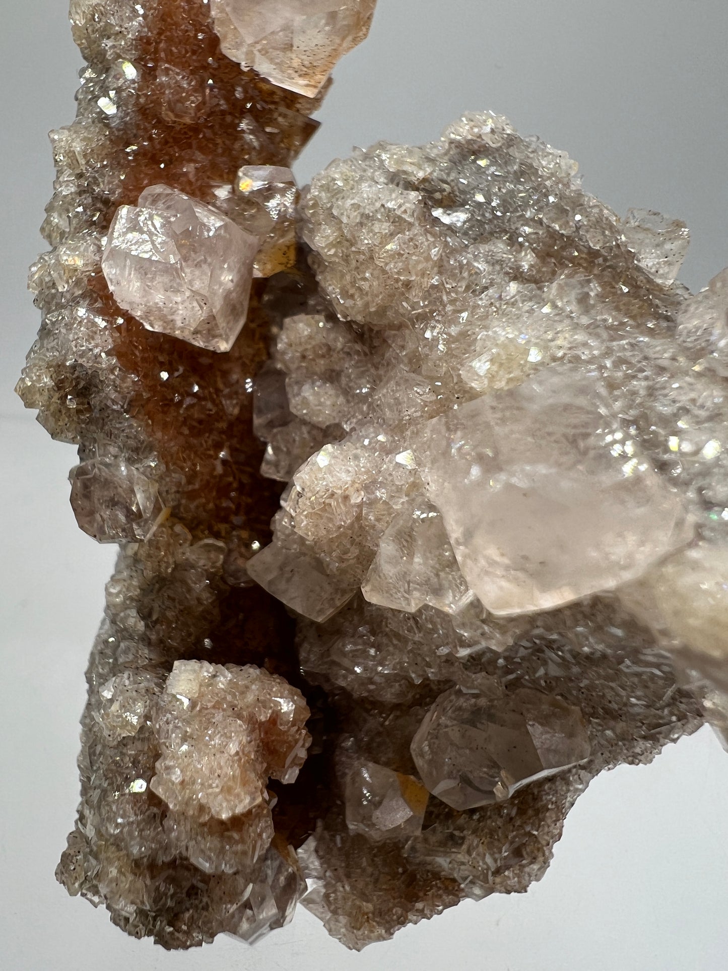 Silver Diamond Calcite Specimen. Amazing Silver And Red Druzy Flash! Beautiful Calcite Cluster On Matrix. High Quality Display Piece