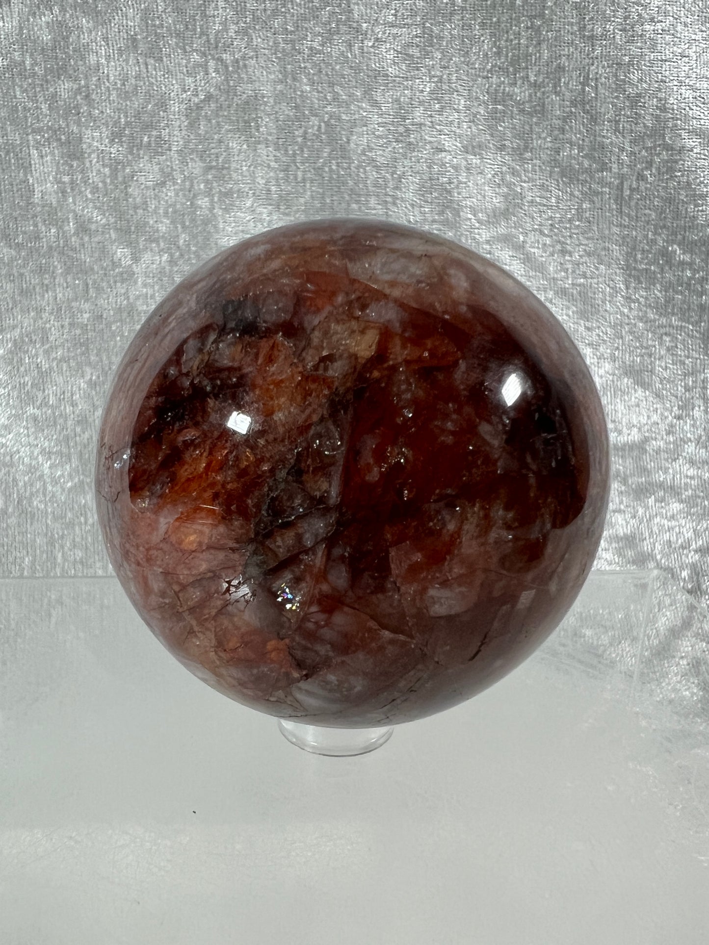Fire Quartz Sphere. 63mm. Gorgeous Flash And Crystallization. High Quality Hematoid Crystal From Madagascar.