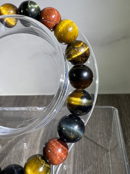 Tigers Eye Crystal Bead Bracelet. Beautiful Red, Blue, And Gold Tigers Eye Bracelet. 10mm
