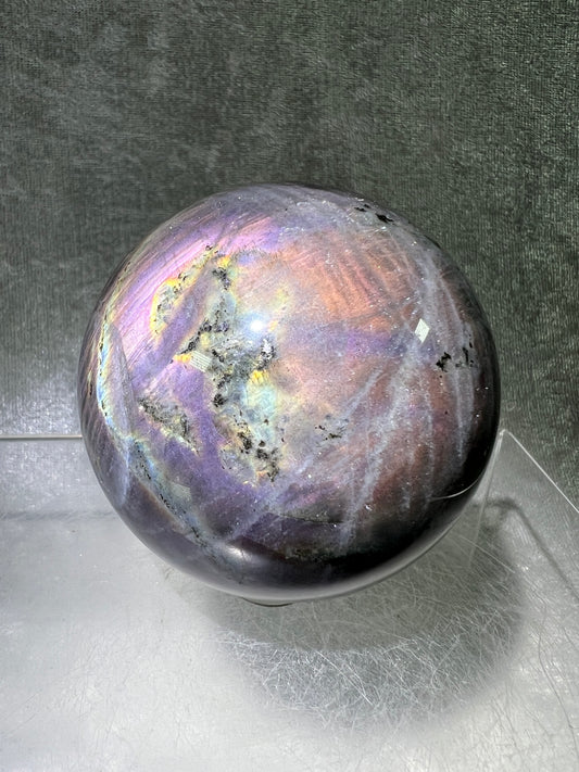 Labradorite Crystal Sphere. 64mm. Very Rare Pink And Purple Rainbow Flash. Gorgeous Display Sphere.