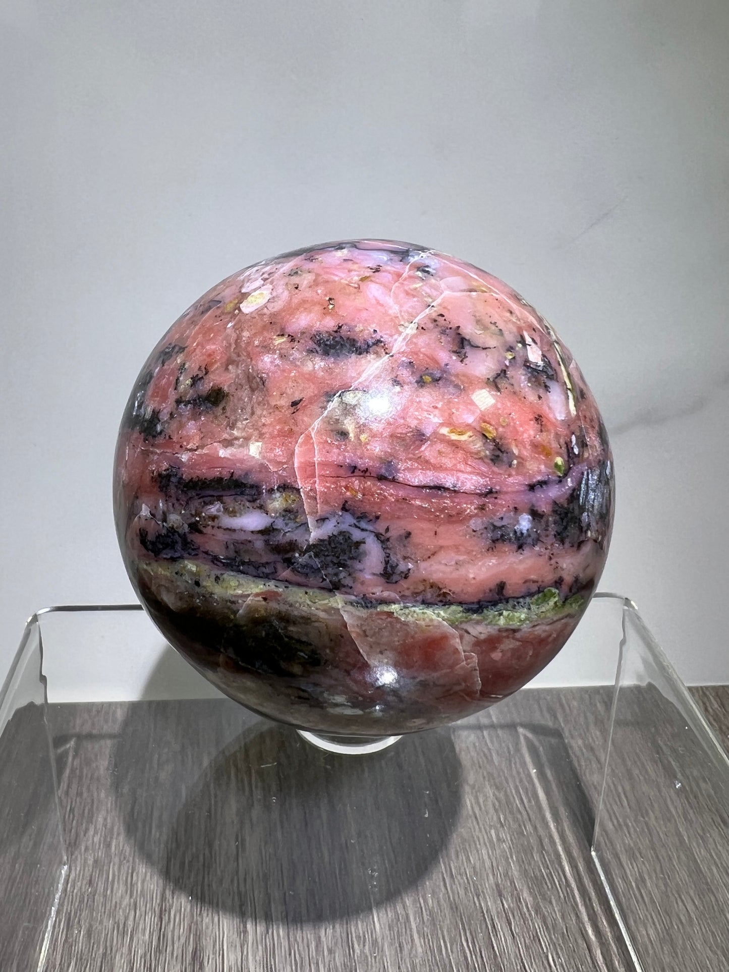 Strawberry Pink Opal Sphere From Peru. 60mm. Gorgeous Bright Colors And Patterns. Amazing Rare Display Crystal.