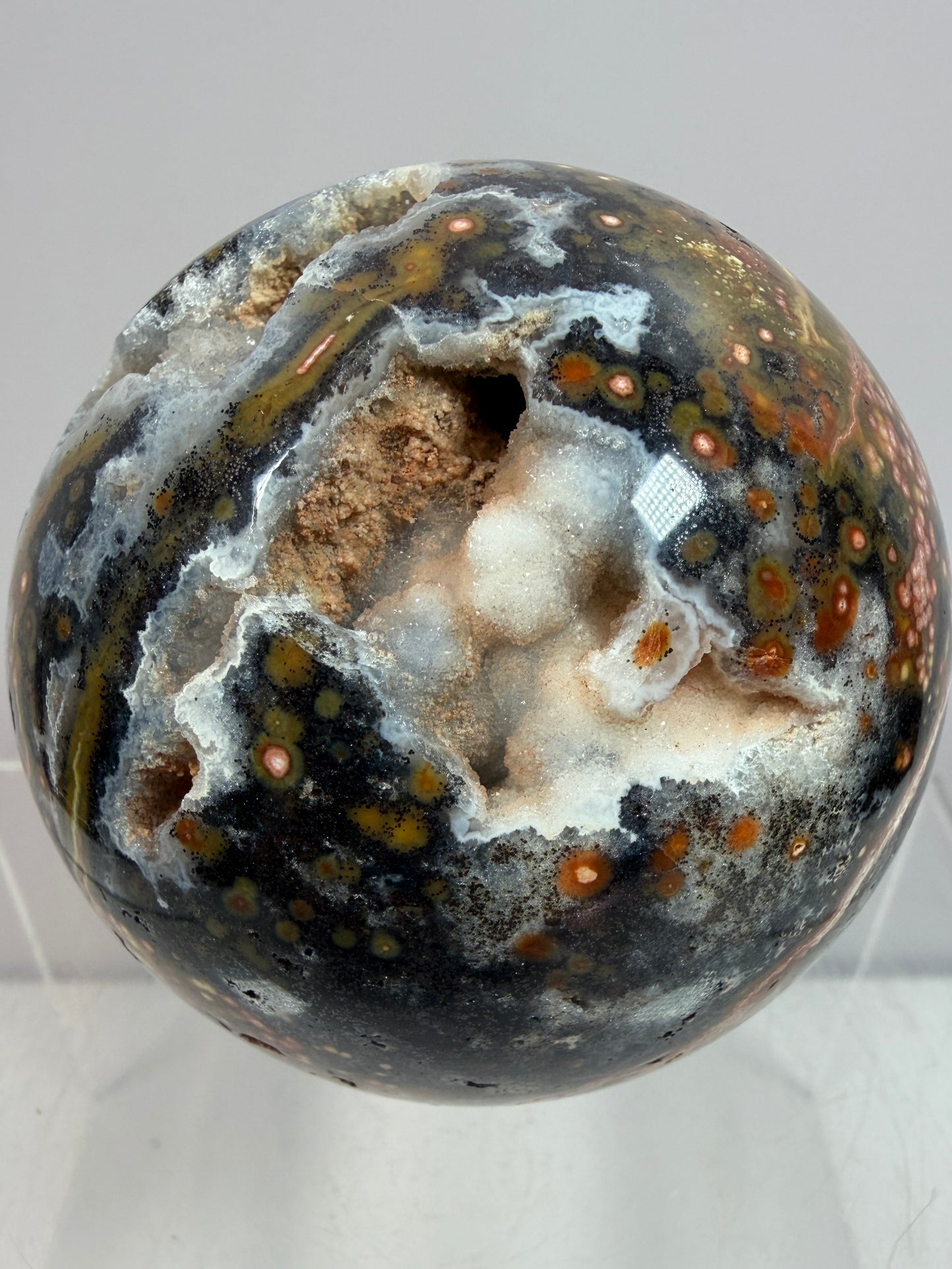 Ocean Jasper Sphere. 67mm. High Quality Druzy Display Crystal. Beautiful Peach Sugar Druzy
