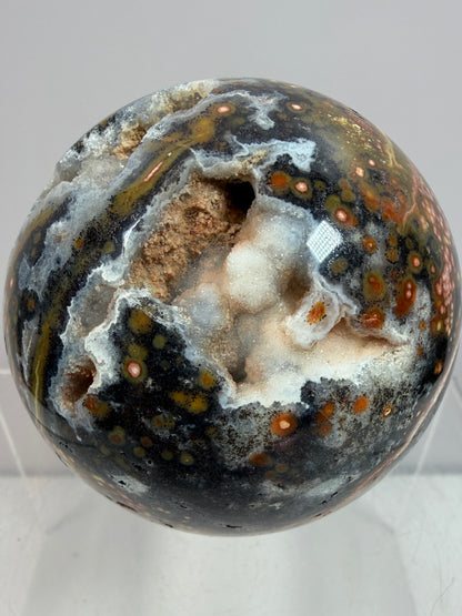 Ocean Jasper Sphere. 67mm. High Quality Druzy Display Crystal. Beautiful Peach Sugar Druzy